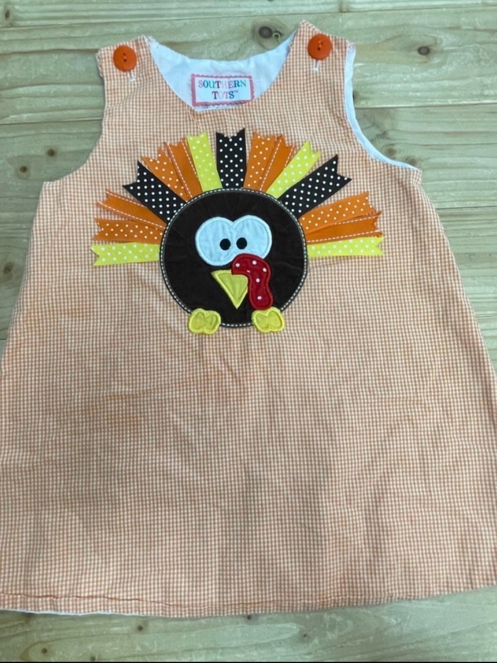 Southern Tots Orange Turkey Appliqué Girls' Casual Dress